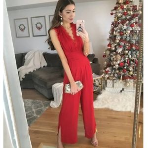 Free People Red Jumpsuit Eyelash Cem with lace